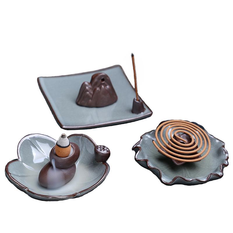 Lotus Ceramic Backflow Incense Burner & Holder - Ge Kiln Zisha Ornament