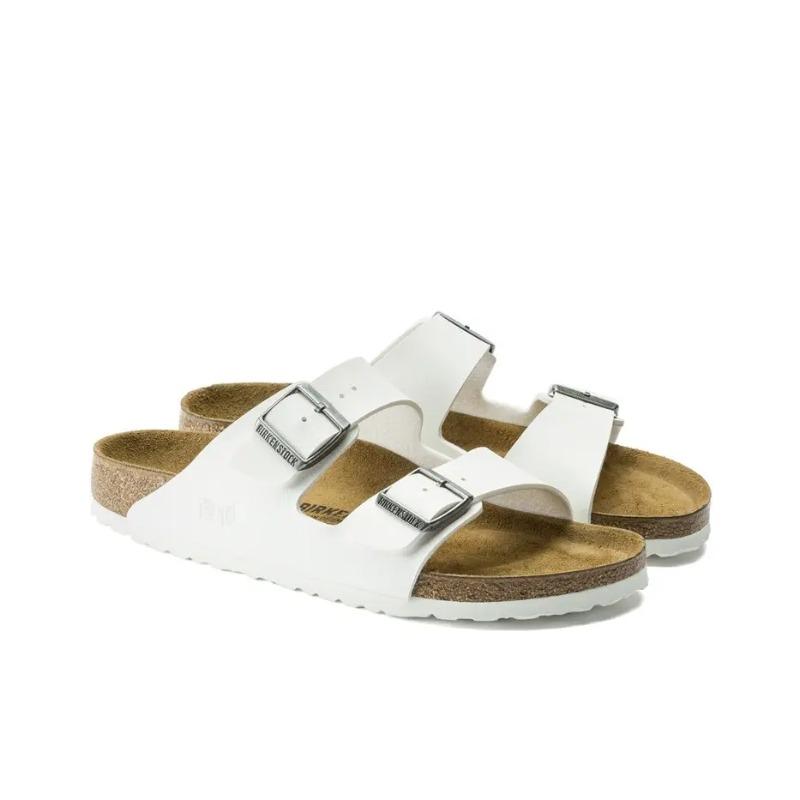 Birkenstock Arizona PU Unisex Soft Comfort Versatile Elevated Thick Sole Buckle Slide Sandals White Narrow Fit 0552683 38