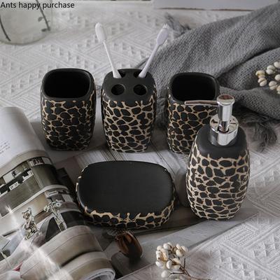 Ceramic Bathroom Five Piece Set Leopard Bathroom Wash Supplies Toiletries Mouth Cup Toothbrush Holder Lotion Bottle Soap Dish