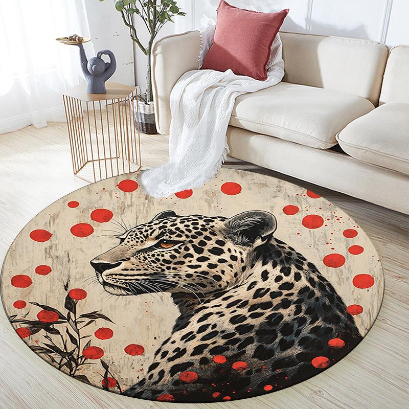 Runder Leoparden-Teppich, Teppich für Wohnzimmer, Schlafzimmer, Sofa, Spielzimmer-Dekor, Rutschfeste Fußmatte