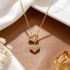 Double Ring Heart Full Diamond Necklace - Elegant Women's Titanium Steel Pendant, Colorfast Jewelry