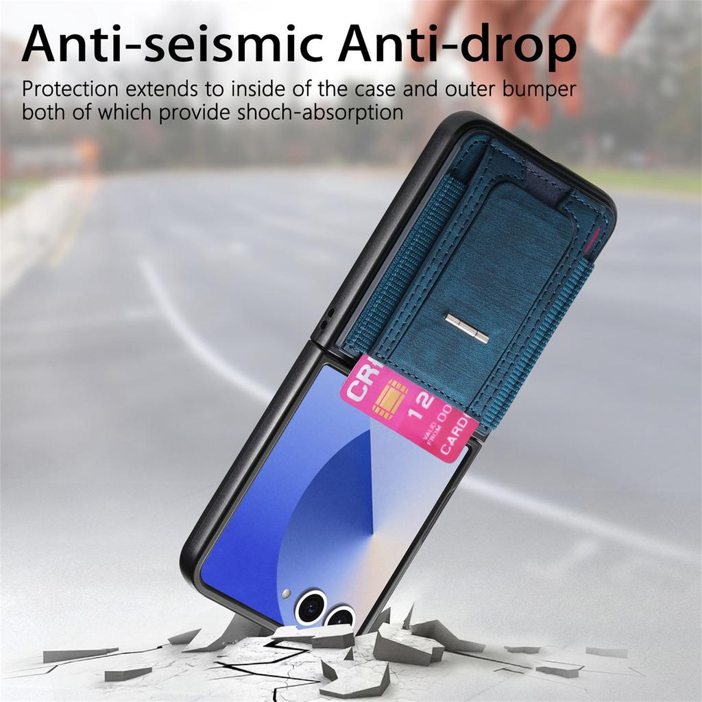 For Samsung Galaxy Z Flip7 5G Case Kickstand Retro Leather Back Cover with Card Holder