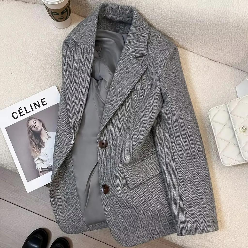 Spring Autumn Retro Temperament Long Sleeve Ladies Blazer Coat Korean Version Loose Elegant Women's Casual Suit Jacket