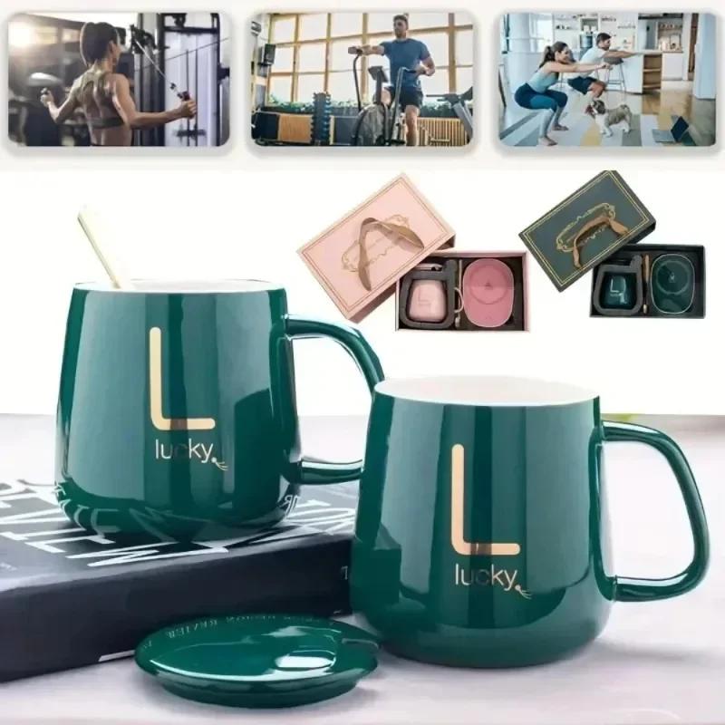New Thermostat Cup Gift Box Ceramic Mug with Spoon And Storage Bag Set Folding Spoon Portable Cup 55℃ Thermostatic Coffee Cup