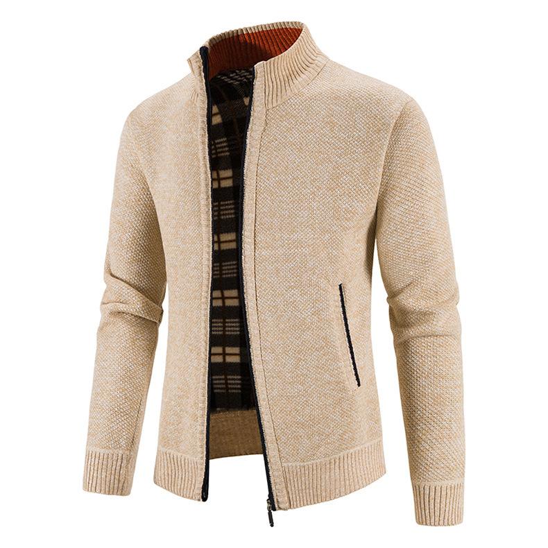 Men's Autumn and Winter Zipper Sweater Velvet Stand-up Collar Jacket Men's Loose Knit Sweater Jacket Top Men