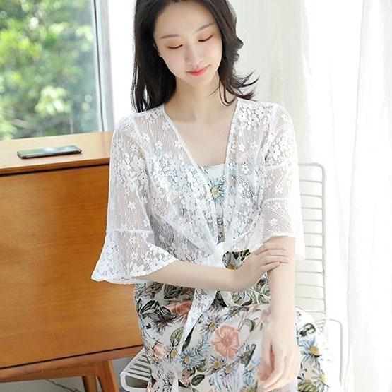 WTEMPO Hollow-out Casual Versatile Thin Breathable Lace Cardigans Women's Spring Summer Casual Solid Color Sunscreen Shawls Coats