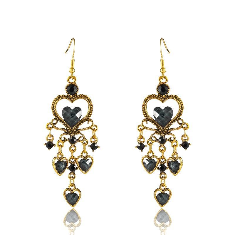 Bohemian Drop Dangle Heart Earrings For Women Vintage Rhinestone Acrylic Gold Color Ethnic Boho Jewelry Earings Pendientes Mujer