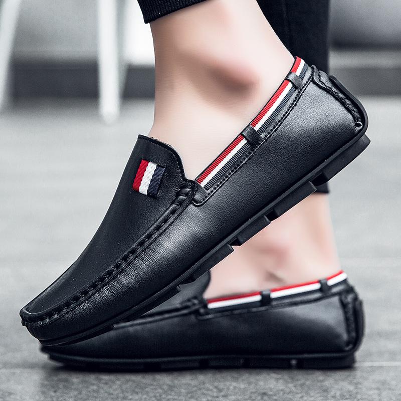2024Classic casual men's leather shoes, lightweight and non slip, one foot stepping loafers, comfortable driving flat shoes