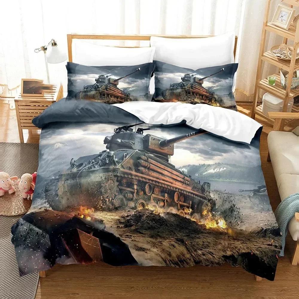 3D Printed World of Tanks Bedding Set Duvet Cover Sheet Printed Bed Set Pillowcase Bed Full Queen King Size Comforter Bedroom