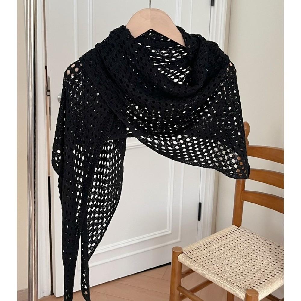 Solid Color Triangle Scarf Shawl Breathable Women Shawl Wrap Fashion Knitted Scarf чёрный