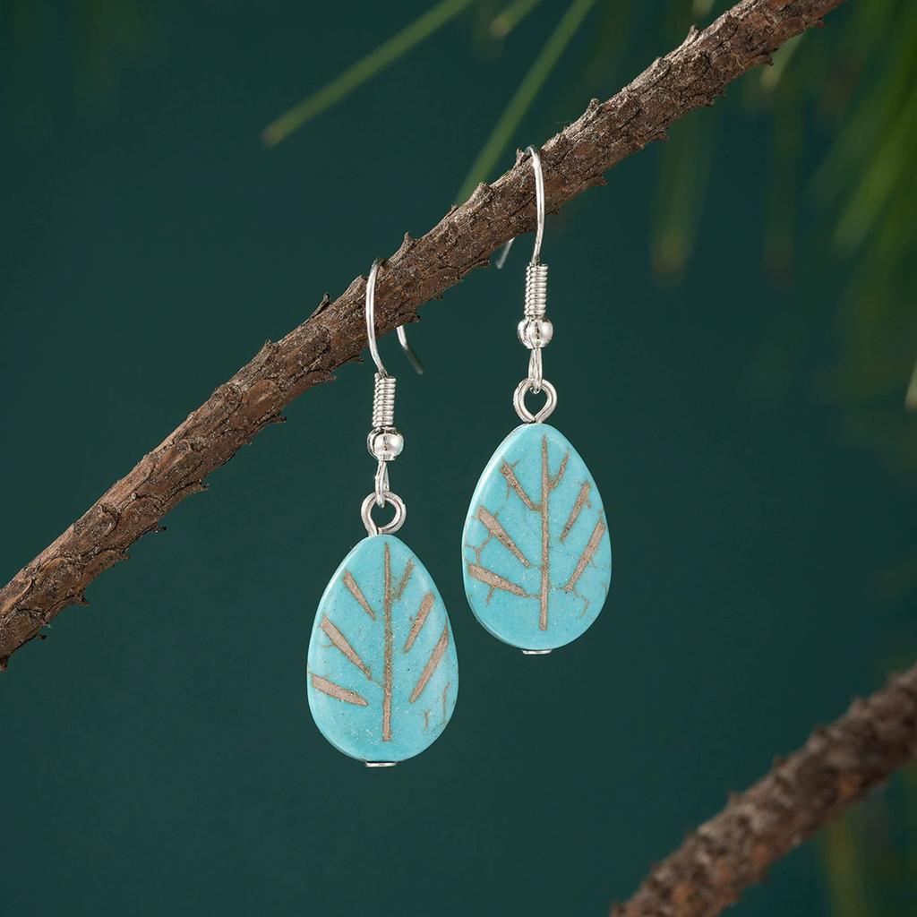 Multiple Design Vintage Natural Turquoise Stone Drop Earrings for Women Silver Color Stone Beads Dangle Earrings