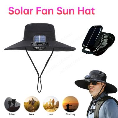 Sun Hat with 2 Solar Fan Sunscreen Outdoor Fishing Hat Portable Solar Charging Hiking Cap Men Fisherman Hat for Camping/Travel
