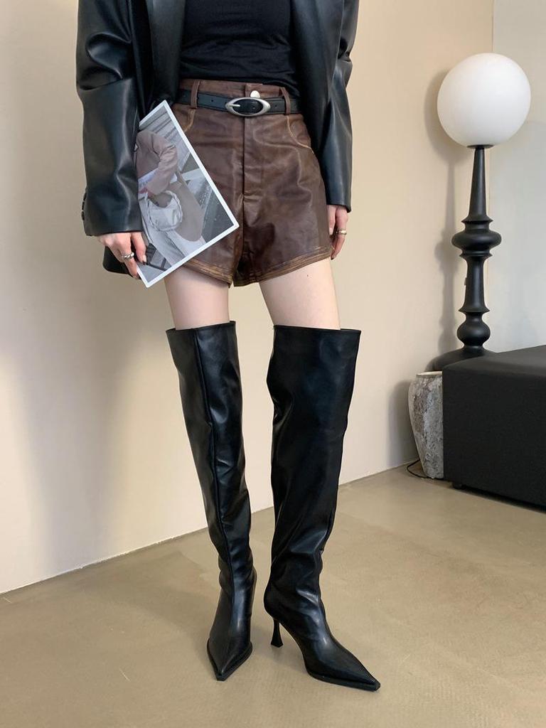 Stivali Alti da Donna con Tacco a Spillo, Suola Spessa, Zip Posteriore, Vestibilità Morbida, Collezione Moda 2024