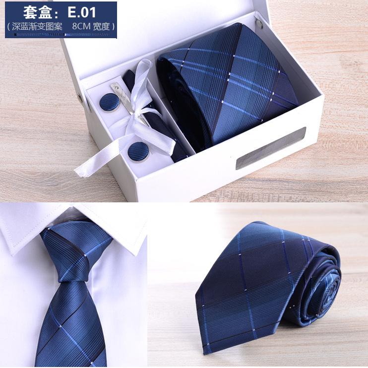 Men'S Six-Piece Formal Business Black 8Cm Striped Hand-Tie Groom Wedding Gift Box