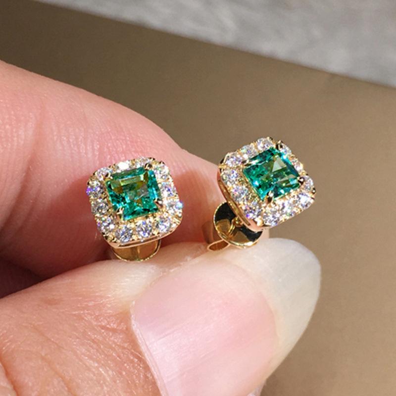 Emerald Green Square Zircon Stud Earrings - Vintage, Dazzling & Simple Design