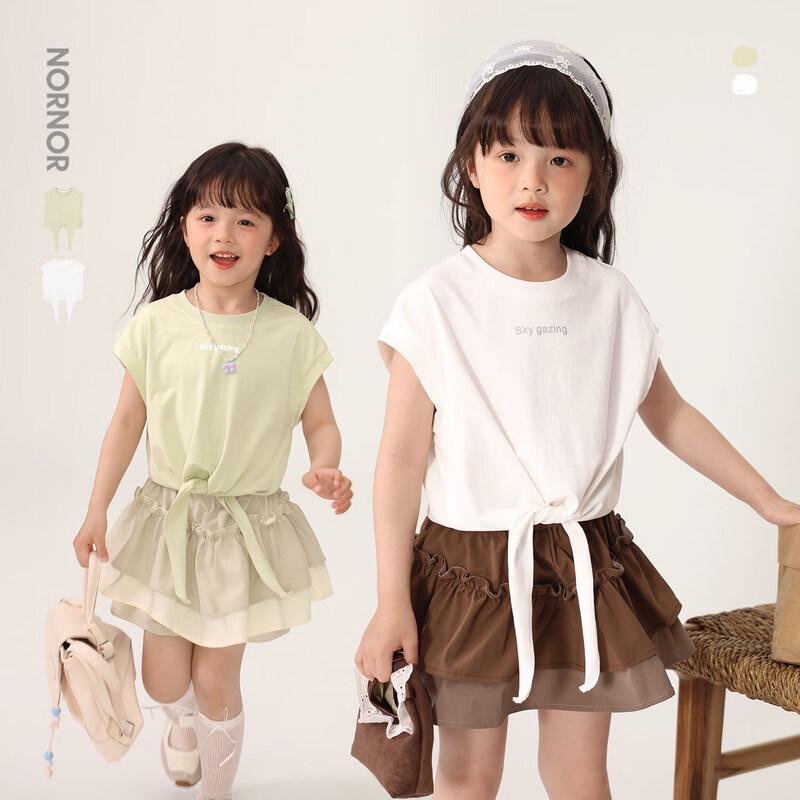 LUSON Girls  Casual Short Sleeve Tie-Up T-Shirt 100