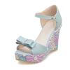 Plus size 34-43 Bowknot Women Summer Open Toe Wedges Sandals Print Platform Women Sandals Pink Blue High Heels Sandalias WSH3923