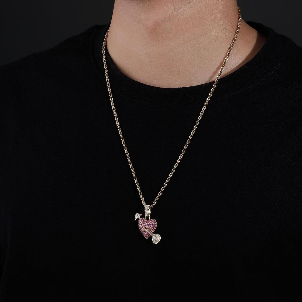 European-American Hip-Hop Cupid's Arrow Zirconia Pendant Necklace