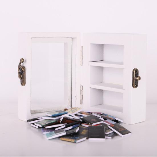 Anxiety Bookshelf with 60 Mini Book Models Stress Relief Miniature Hinged Bookcase Shake Away Your Anxiety Fidget Toy Mini Bookshelf Ornament for Home