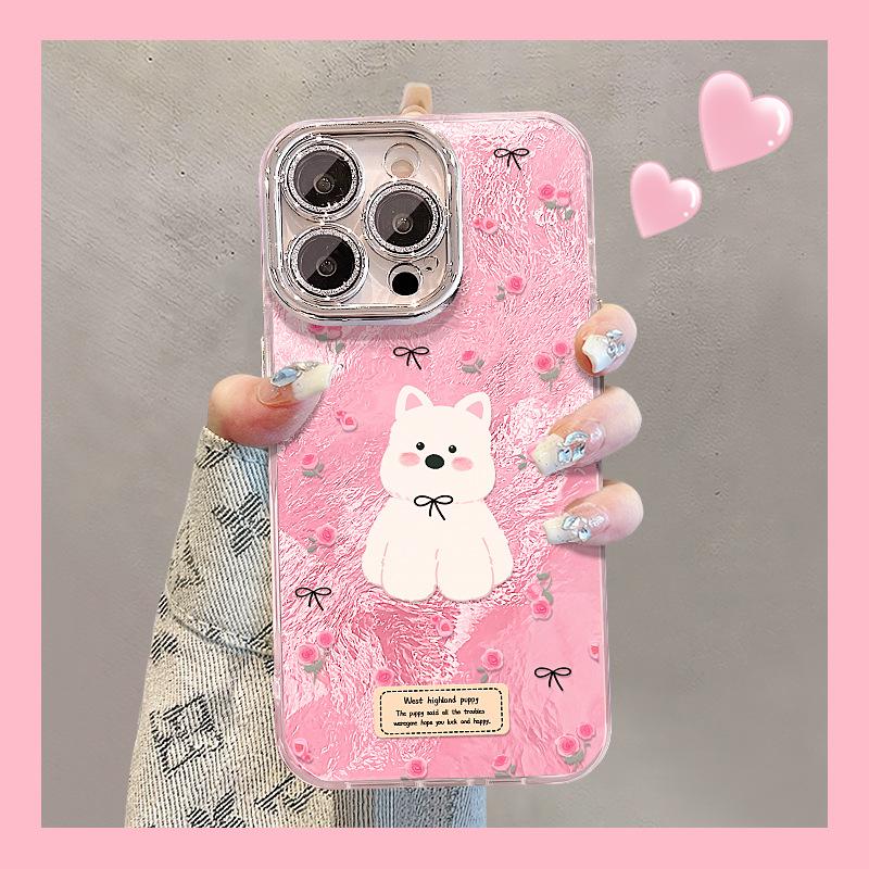 Floral puppy lanyard is suitable for Apple 17 mobile phone case mate80promax new 16 cute 15 all-inclusive anti-drop.