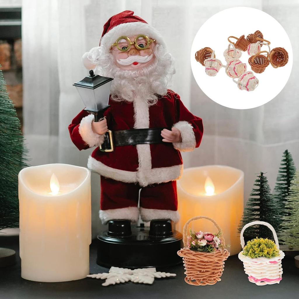 ABOOFAN 10 Pcs Mini Woven Baskets with Handles Miniature Flower Basket Wicker Picnic Basket Tiny Party Favor Container Farmhouse Decor for Crafts