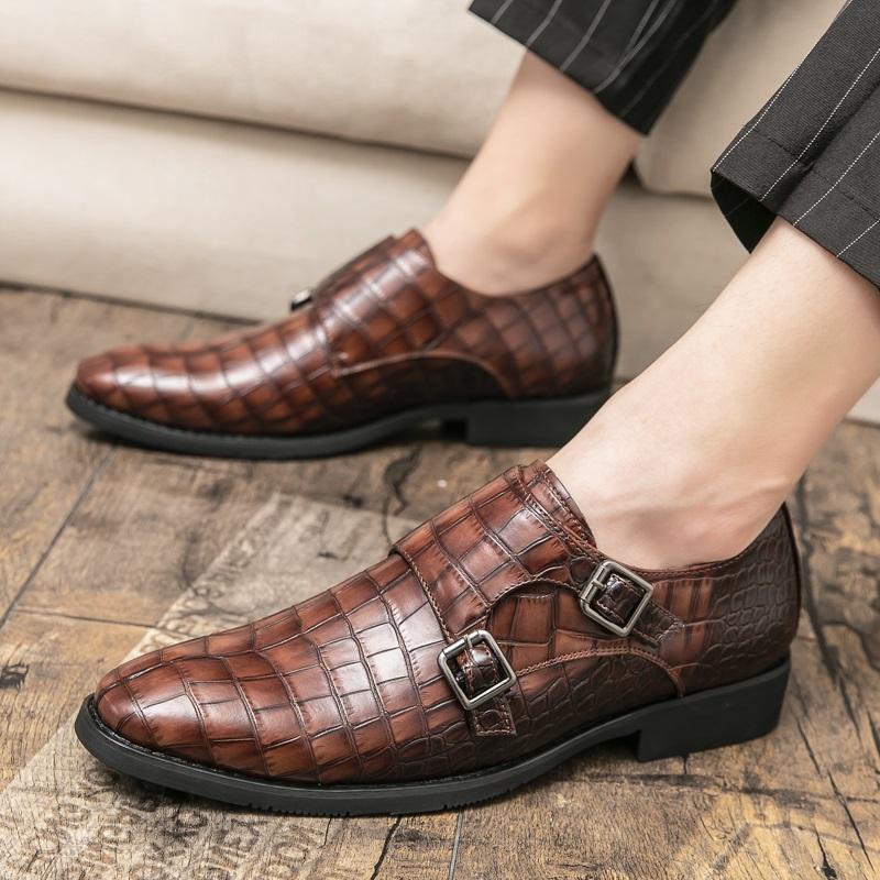 Fashion Britain New Men Pointed Black Slip On Monk Strap Flats Patent Leather Shoes Casual Loafers Formal Dress Footwear Zapatos Hombre