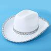 Shiny Sequin Cowboy Hat for Women Men Disco Party Western Jazz Hat Silver Trim Sparkly Cowgirl Hat Clubwear Festival Headwear