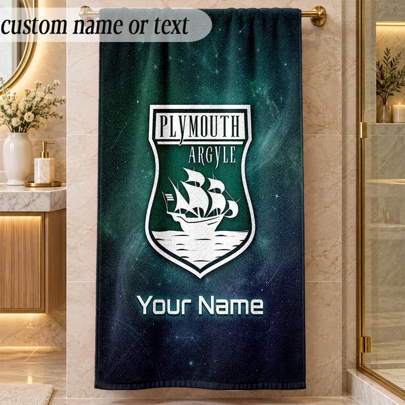 Beach TowelPlymouth Argyle FC Custom Name Text Personalized Soft Towel for Beach Pool Indoor Home Decor Gift
