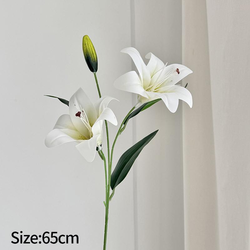 2 Heads Big Lily Artificial Flower Branch Simulation Decorative Bouquet Fake Lily Branch DIY Handmade Bouquet Wedding Decoration