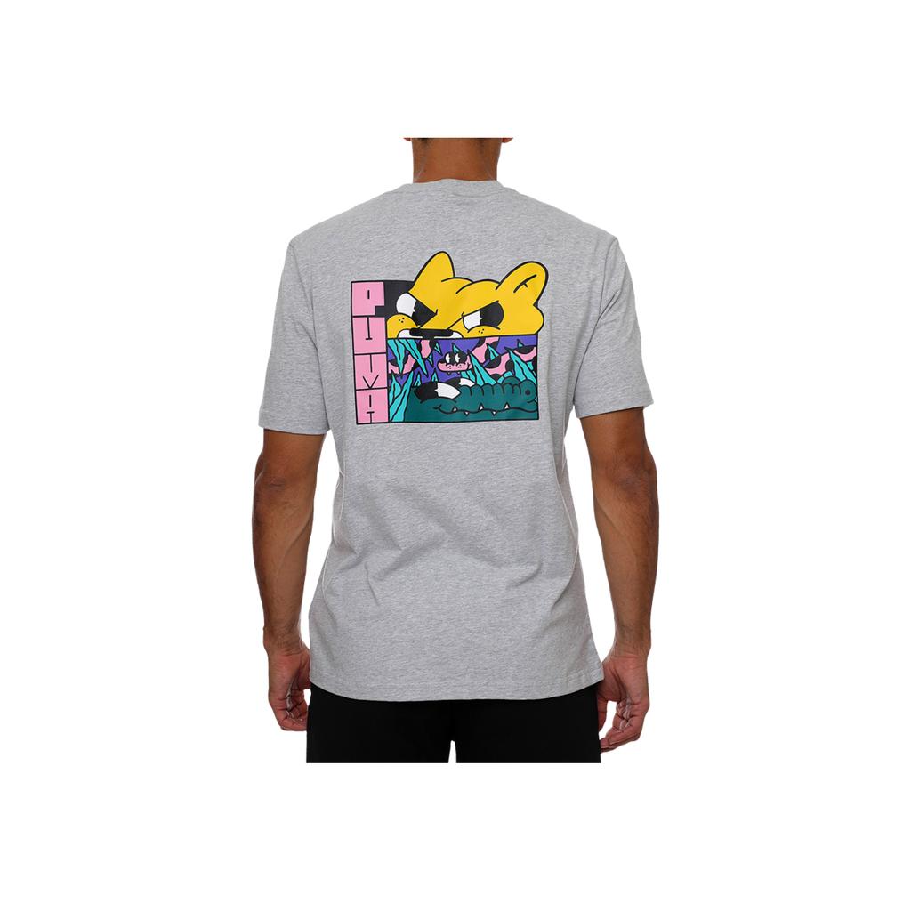 Puma Cartoon Print Sports Crew Neck Short Sleeve T-Shirt Men Tops Grey 530222-04