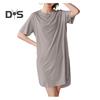 Lady Summer Dress Round Neck Loose Solid Color Short Sleeves Ice Silk Casual Clothes Homewear Pajamas Knee Length Nightdress