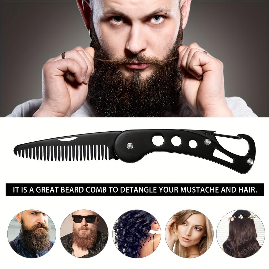 1pc Stainless Steel Folding Comb Men Beard Styling Combs Anti Static Portable Mustache Comb Multifunctional Hairdressing Tools