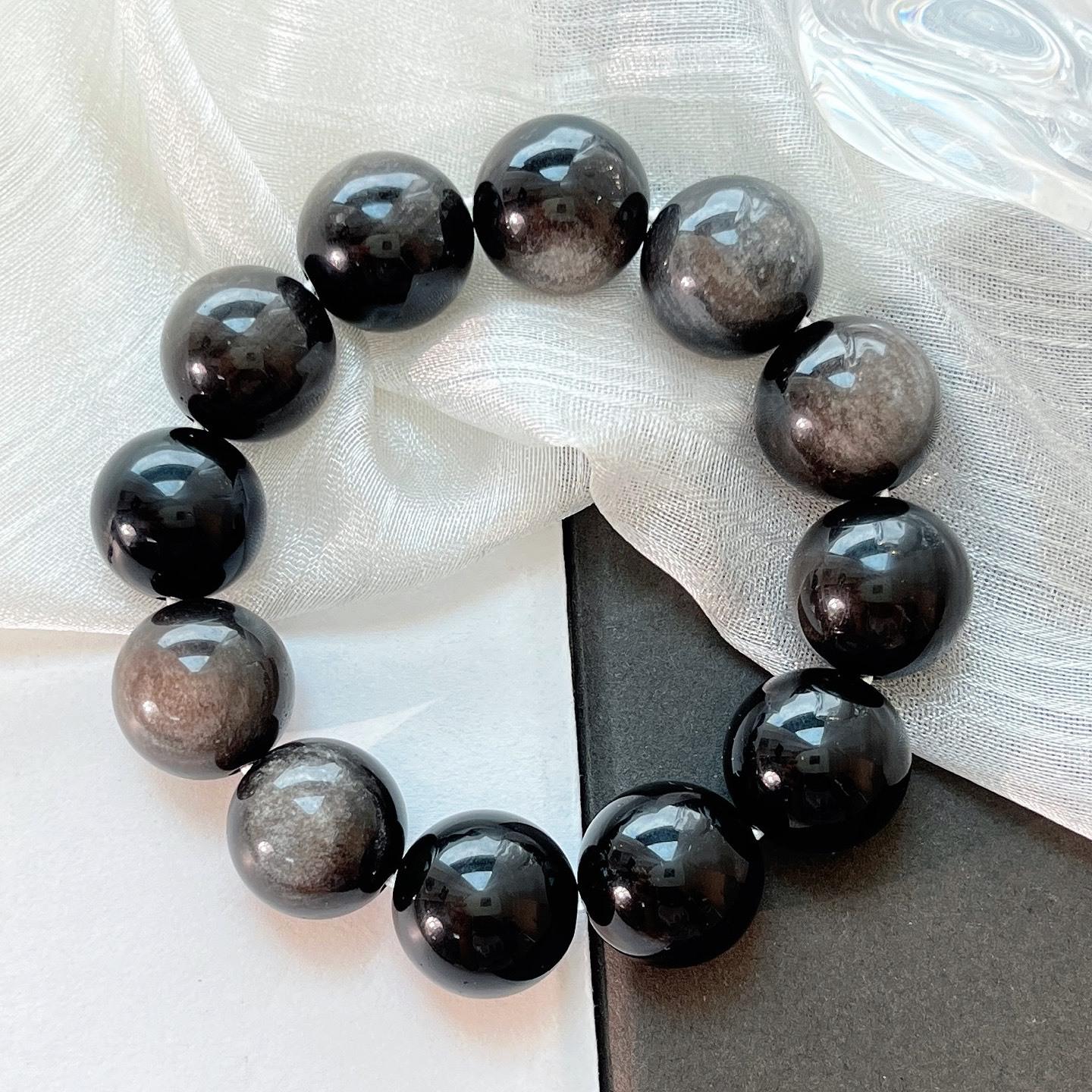 16Mm Large Particle Natural Silver Obsidian Bracelet Bracelet.