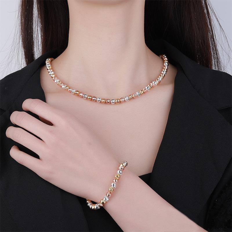 Huabi Jewelry Retro Temperament Design Electroplated Color Gold Bead Chain Set Female