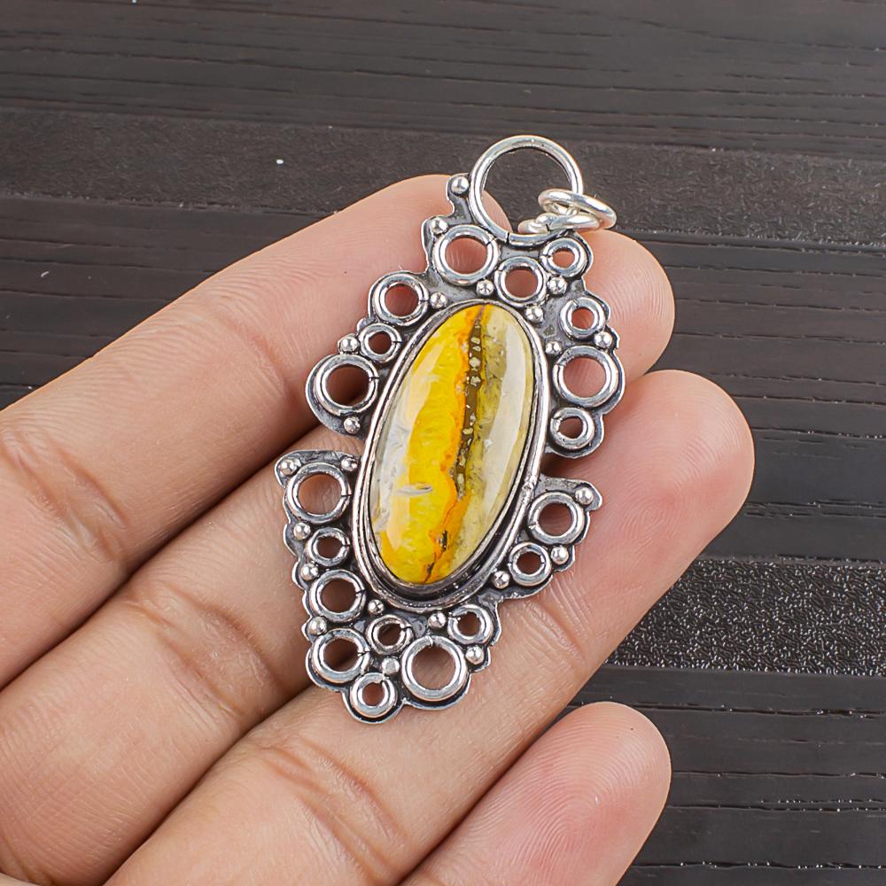 

Natural Bumblebee Jasper Gemstone 925 Sterling Silver Jewelry Pendant 2.12 AJP-2436