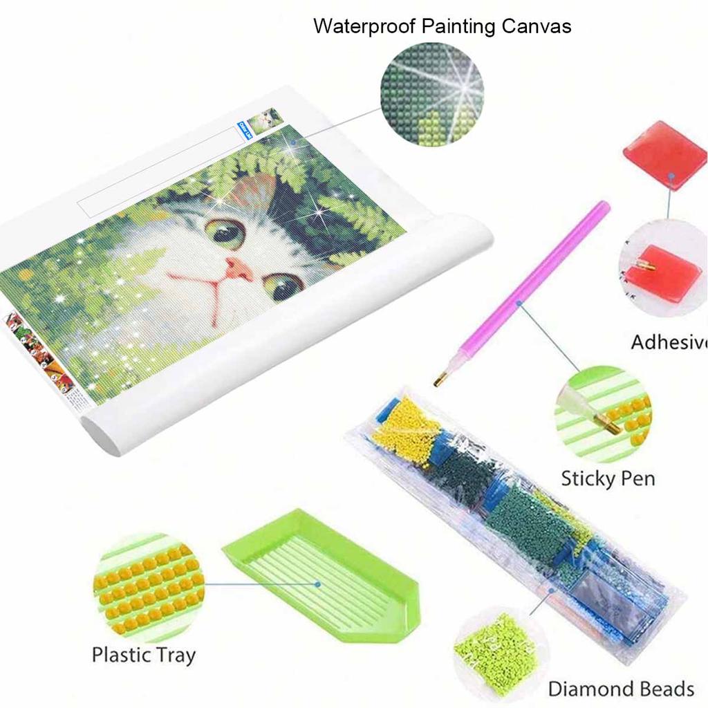Diamond Painting Kit Cute Cat In Green Forest Full Drill Canvas Art Relaxing Handmade Craft Gift for Women and Adults DIY Home Wall Decor