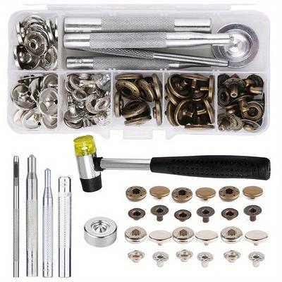 Leather Snap Fasteners Kit Metal Button Press with Hammer Installation Tools for DIY Leather Craft Project