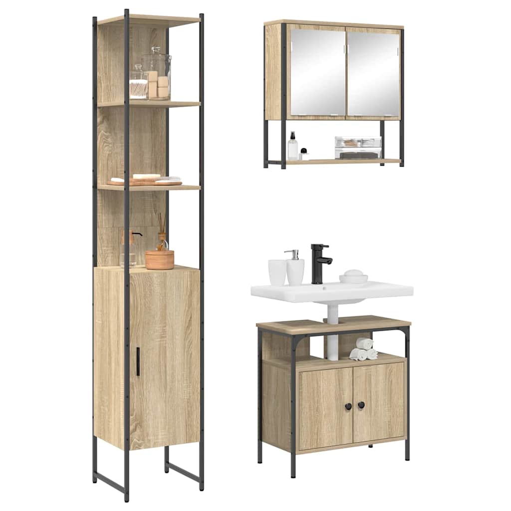 Bathroom Furniture Set with Shelf 3 Pcs Sonoma Oak Engineered Wood
