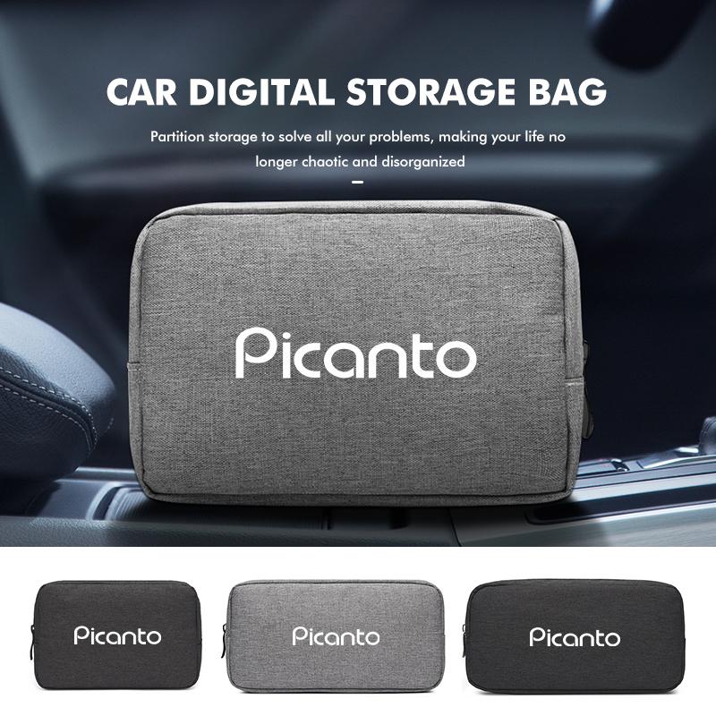 Car Logo Digital Storage Bag Data Cable Organizer For KIA Venga Sedona Forte Stonic Picanto Sorento Stinger