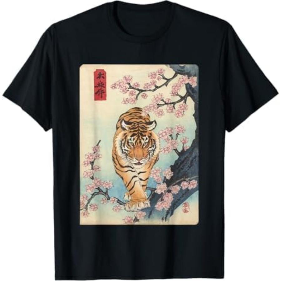 Vintage Japanese Tiger Asian Art Cherry Blossom Pink Flower T-Shirt NGO XXXXXL разноцветный