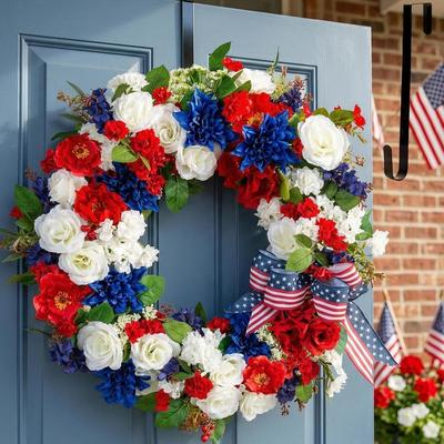 Patriotic Wreaths for Front Door Anniversary Decorations, Memorial Day Wreaths, Festival Celebration USA Flag Printed Wreath