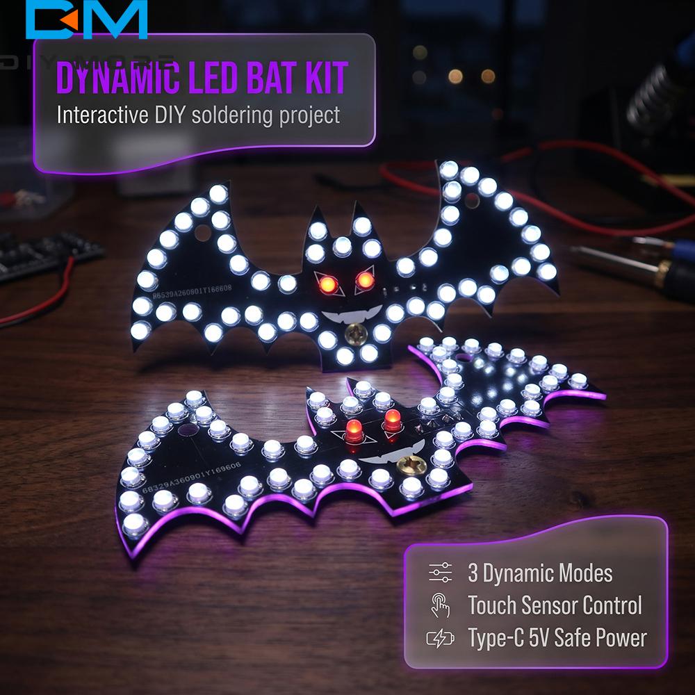 Bat LED Light DIY Soldering Kit Type-C DC 5V Touch Switch 3 Dynamic Lighting Beginner Electronic Welding Practice For Halloween