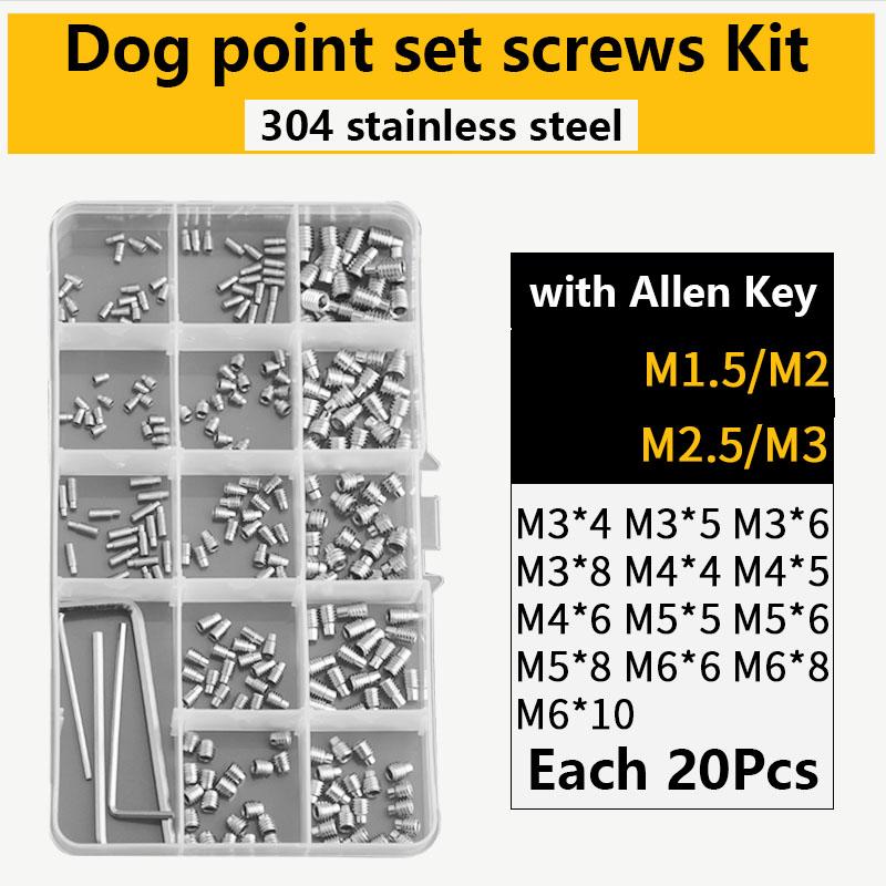 304 316 Stainless Steel Internal Hex Socket Drive Cone Dog Flat Cup Point Set Screw Assortment Kit Allen Head Grub Bolt