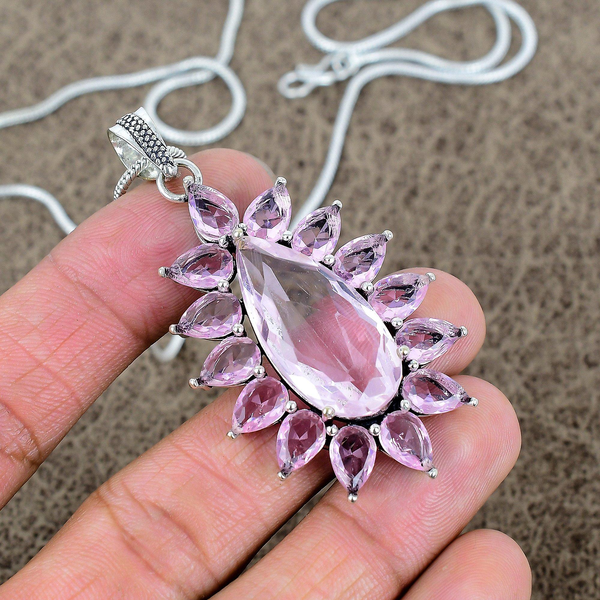 

Pink Kunzite Gemstone Handmade 925 Sterling Silver Jewelry Pendant 2.48 KKG-282