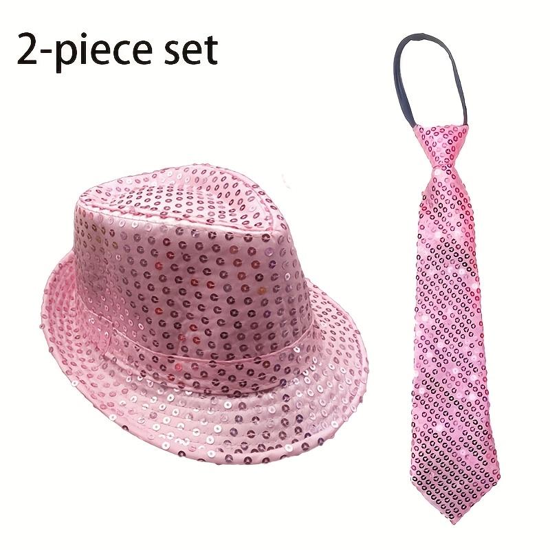 

2 шт. шляпа для вечеринки с пайетками, галстук, косплей, аксессуары для костюма, блестящая танцевальная шляпа, ретро диско костюм, кепка для реквизита для вечеринки розовый