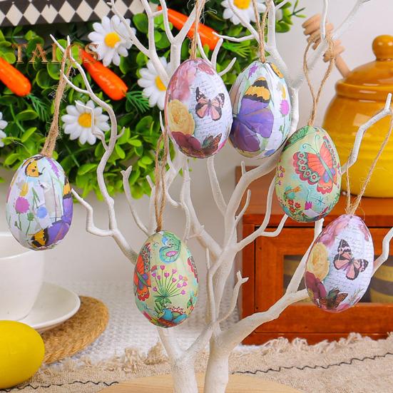 6 buc. Ouă de Paște simulate Ou pictat cu frânghie Decorație pentru agățat Ornamente de ouă de Paște artificiale cu coș pentru sărbătorile de primăvară Accesorii pentru petreceri