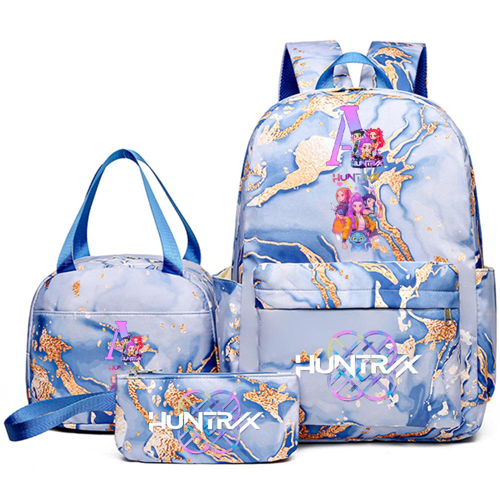 3-teiliges/Set Anime Rucksack mit englischen Buchstaben A-Z Aufdruck, Handtasche und Federmäppchen für Teenager, Schüler, Mädchen, Jungen, Kinder, Schultasche, Reisetasche