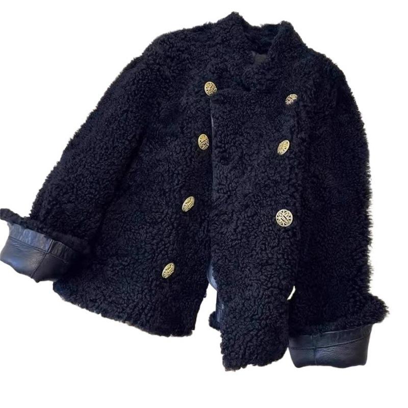 High-end Black Lamb Wool Lapel Jacket Women's Autumn and Winter Fashion Temperament Fur Integrated Wool Short Top Tide