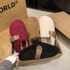 Thick-bottomed bag head, velvet warm half slippers, women's 2025 autumn new Korean version, one-pedal casual outer cotton slippers
