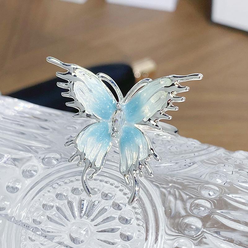 Small Fresh And Cool Butterfly Blue Enamel Dripping Oil Opening Ring Niche Light Luxury High-End Feeling Stacked Ring Woman